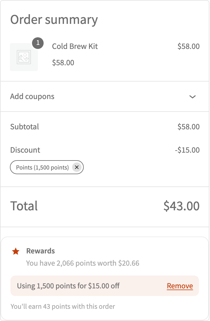 Checkout with the Wren Loyalty points panel for redeeming points